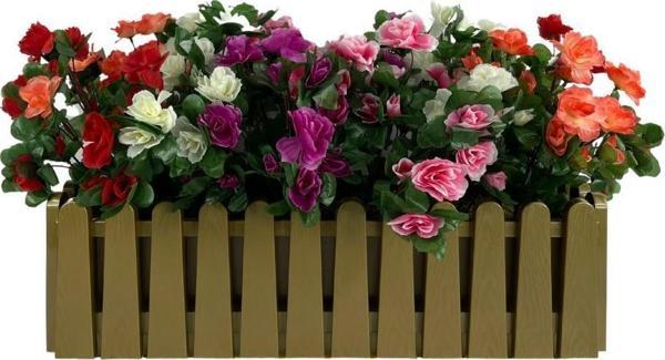 Netten Evime Yapay Çiçek Gold Çit Balkon Saksısı Renkli Açelya Çiçekli 55*20cm - Image 1