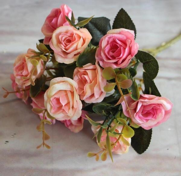 Netten Evime Yapay Çiçek Gül Yaban Gülü Demeti PEMBE 10 Kafa - Image 1