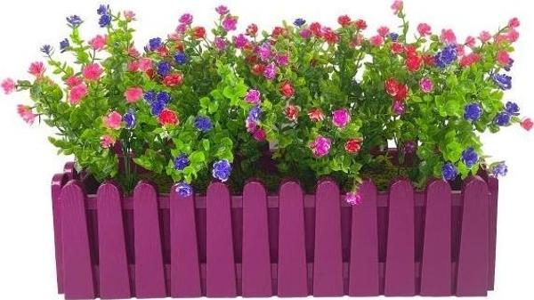 Netten Evime Yapay Çiçek Mor Çit Balkon Saksısı Renkli Mineli Şimşir Çiçekli 55*35cm - Image 1