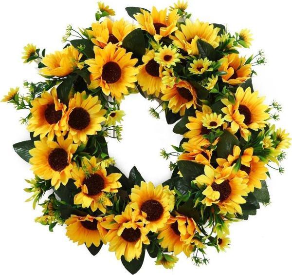 Netten Evime Yapay Çiçek Kapı Süsü Ay Çiçeği Sunflower Yılbaşı Kapı Çelengi - Image 1