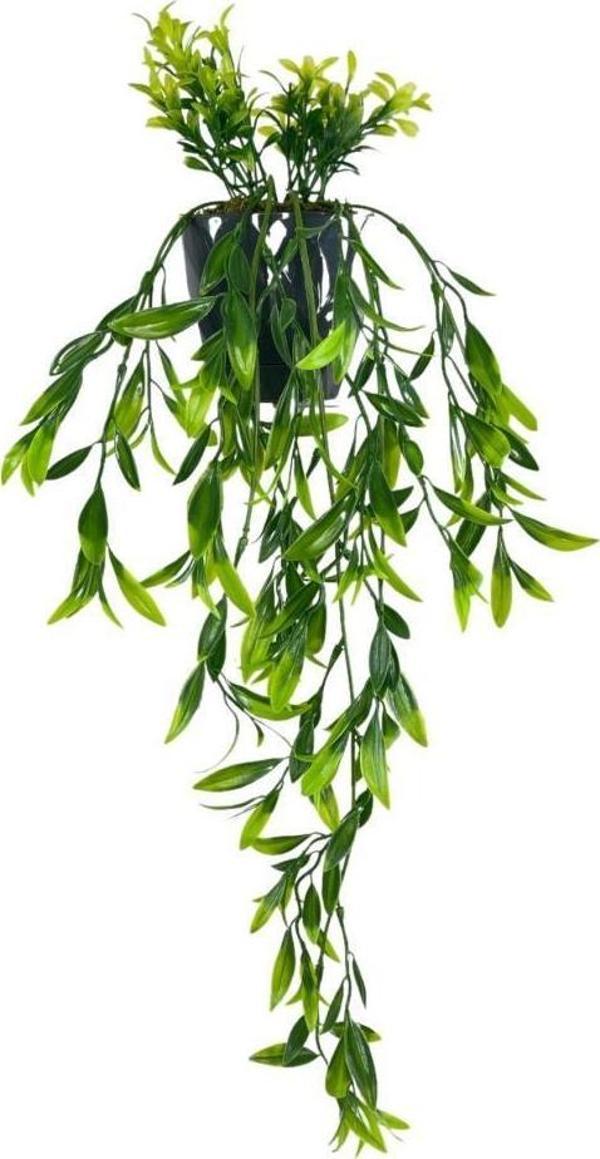 Netten Evime Yapay Çiçek Sarkan Fesleğen Yapraklı Bitki Küçük Siyah Saksıda Yapay Sarmaşık 55cm - Image 1