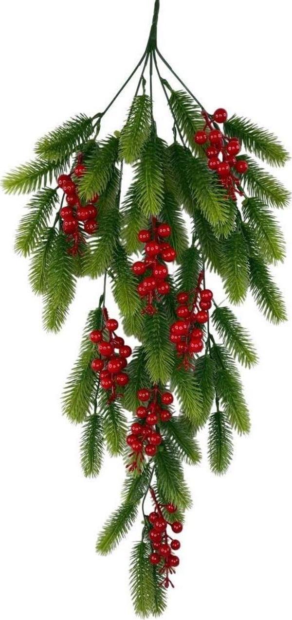 Netten Evime Yapay Çiçek Sarkan Kokina Çam Yapraklı Yılbaşı Çiçeği Red Berry 70*30cm - Image 1