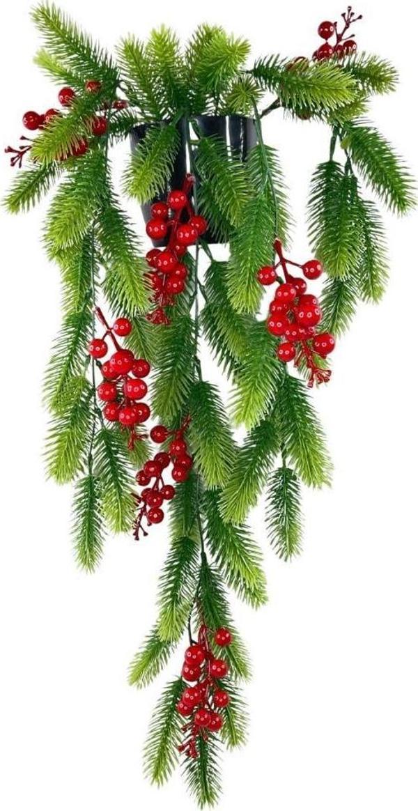 Netten Evime Yapay Çiçek Saksıda Sarkan Kokina Yılbaşı Çiçeği Red Berry 60cm - Image 1
