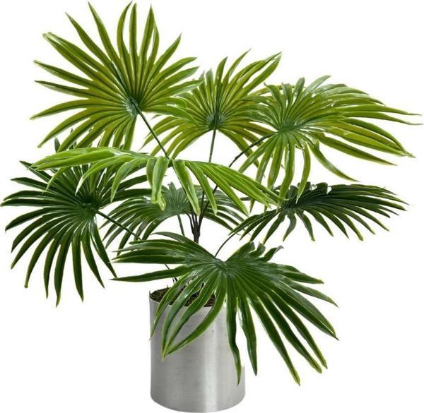 Netten Evime Yapay Çiçek Yelpaze Palmiye 8 Dal 50*40cm Salon Çiçeği Metal Mat Gümüş Saksılı Yapay Bitki - Image 1