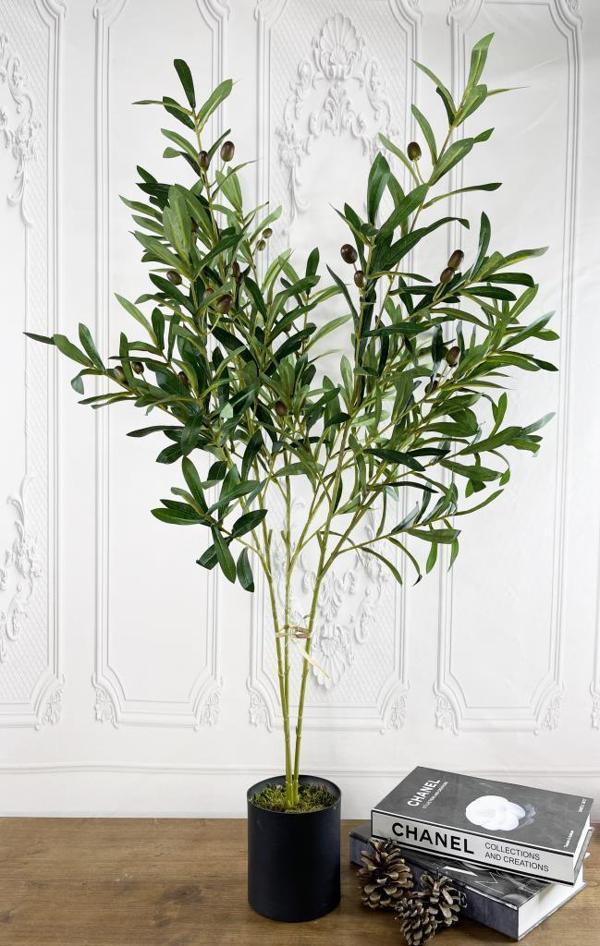 Netten Evime Yapay Çiçek Zeytin Ağacı 3 Dallı 90cm Metal Mat Siyah Saksıda Yapay Ağaç - Image 1