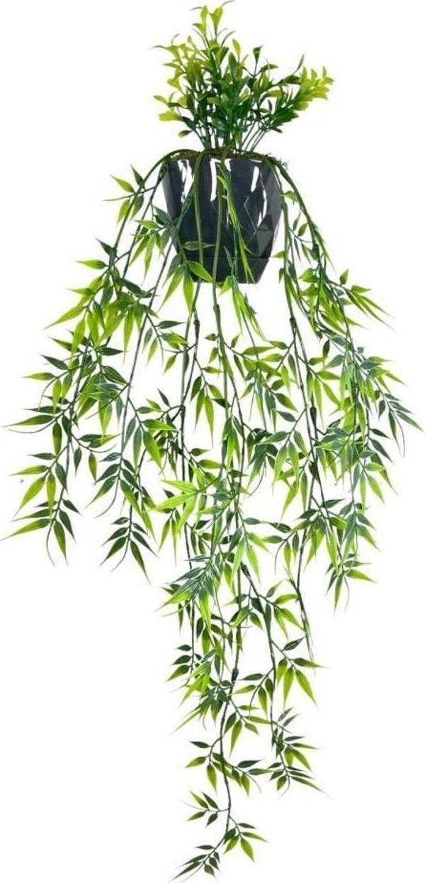 Netten Evime Yapay Çiçek Sarkan Bambu Yapraklı Bitki Küçük Siyah Saksıda Yapay Sarmaşık 65cm - Image 1
