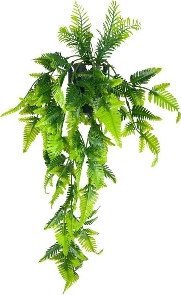 Netten Evime Yapay Çiçek Sarkan Boston Fern Yapraklı Bitki Küçük Siyah Saksıda Yapay Sarmaşık 55cm - Image 1