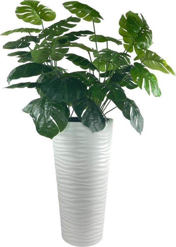 Netten Evime Yapay Monstera Beyaz Uzun Kumsal Vazoda 120cm 36Yaprak - Image 1