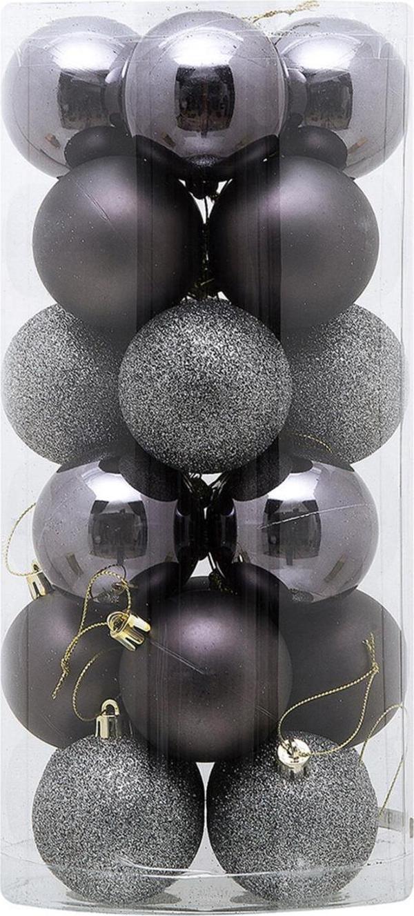 Asılabilir Yılbaşı Yeniyıl Ağacı Süsü 6cm Top KOYU GÜMÜŞ 24 lü Christmas Tree Ornaments Yeni Yıl Süsleri - Image 1