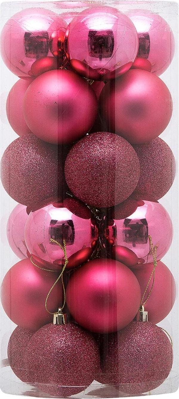 Asılabilir Yılbaşı Yeniyıl Ağacı Süsü 6cm Top PEMBE 24 lü Christmas Tree Ornaments Yeni Yıl Süsleri - Image 1