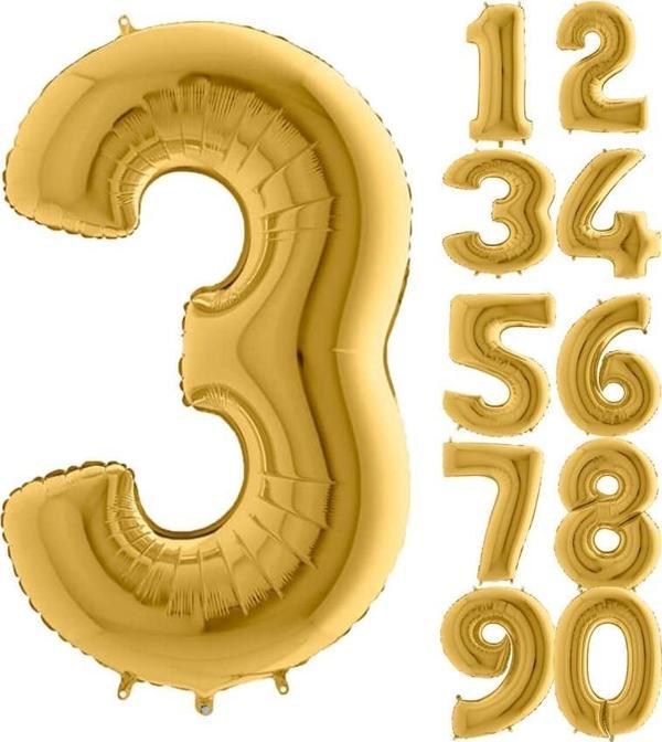 Rakam Folyo Balon Metalik Altın 3 Yaş Folyo Balon Metalik - 3 Yaş Balonu 100 cm - Image 1