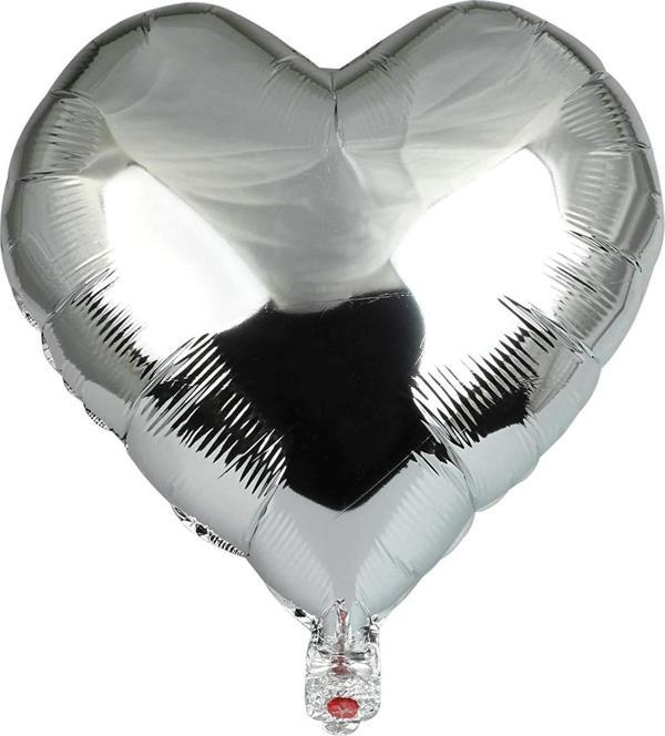 Helyuma Uyumlu Kalp Şekilli Folyo Balon Sevgililer Günü Kalpli Folyo Balon GÜMÜŞ - Image 1