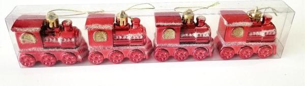Yılbaşı Ağacı Süsü 4 lü Tren Lokomotifi Yeni Yıl Dekorasyon Çam Süsü - Image 1