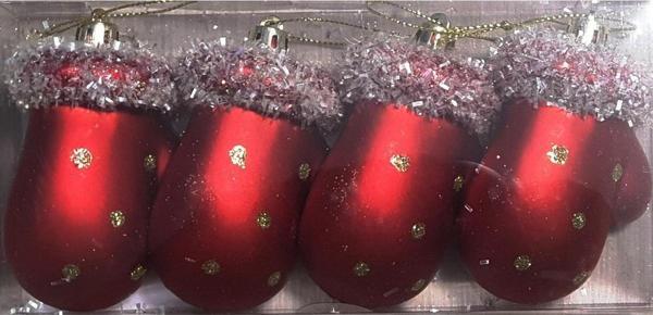 Yılbaşı Süsü 8 cm KIRMIZI Yılbaşı Ağacı Süsü Eldiven 4 lü Dekorasyon Yılbaşı Süsü - Image 1