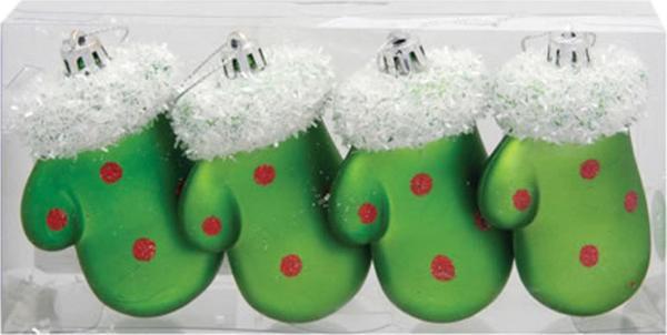Yılbaşı Süsü 8 cm YEŞİL Yılbaşı Ağacı Süsü Eldiven 4 lü Dekorasyon Yılbaşı Süsü - Image 1