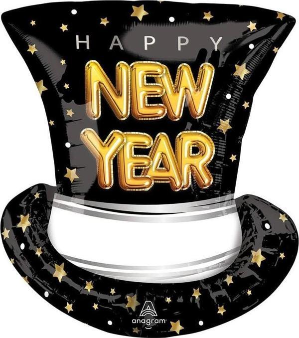 Yılbaşı Yeniyıl Dekorasyonu Helyuma Uyumlu Happy New Year Şapka Folyo Balon - Image 1
