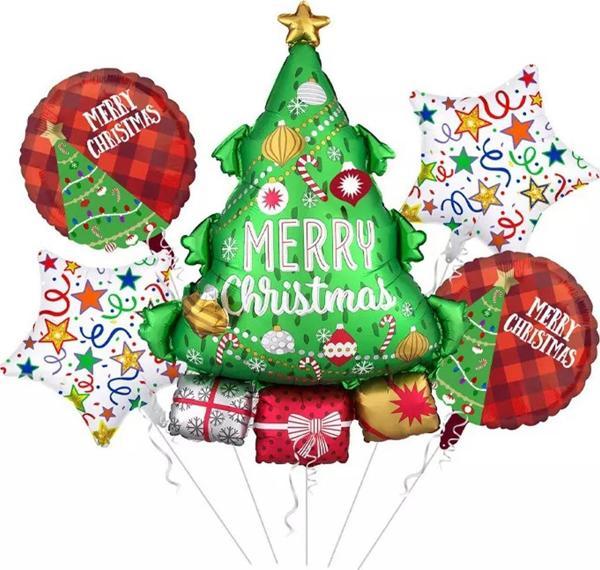 Yılbaşı Yeniyıl Dekorasyonu Helyuma Uyumlu Yılbaşı Ağacı Folyo Balon Seti 5 Parça Christmas Balloons - Image 1