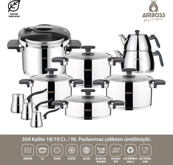 ENİO 18 PC ÇELİK TENCERE ÇEYİZ SETİ-GRİ - Image 1