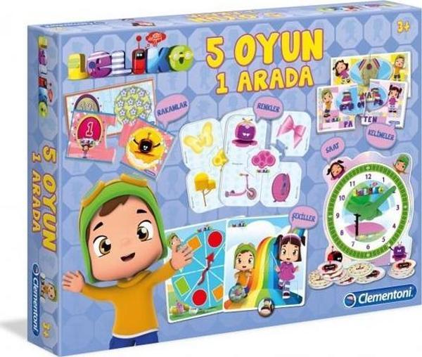 Rakamları Şekilleri Renkleri Saatleri ve kelimeleri Öğreten Leliko 5 i 1 Arada Eğitici Yapboz Seti - Image 1
