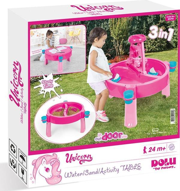 Dolu Su ve Kum Aktivite Masası ve Çalışma Masası 3 ü 1 Arada PEMBE UNICORN - Image 1