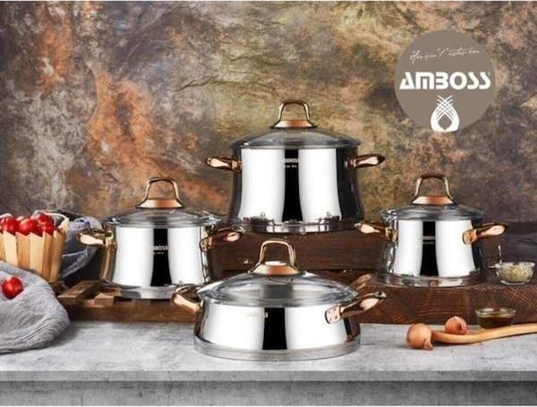 AMBOSS OREGON 6282 8 PARÇA TENCERE SETİ CAM KAPAKLI-BAKIR - Image 1