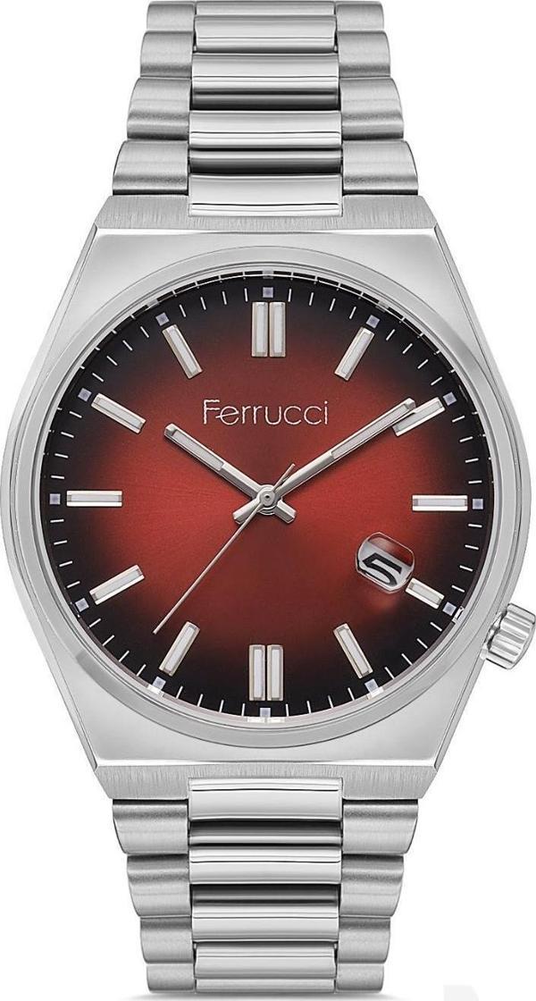 FC.03223M.08 Ferrucci Kırmızı Kadran Yeni Sezon Çelik Kordon 30 Mt Suya Dayanıklı Erkek Kol Saati - Image 1