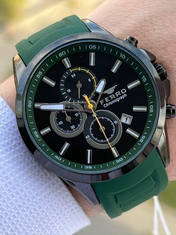 Ferro İç Fonksiyonları Aktif Yeşil Renk Slikon Kordon 30 Mt Su Geçirmez Erkek Kol Saat EF31359-ZJ - Image 1