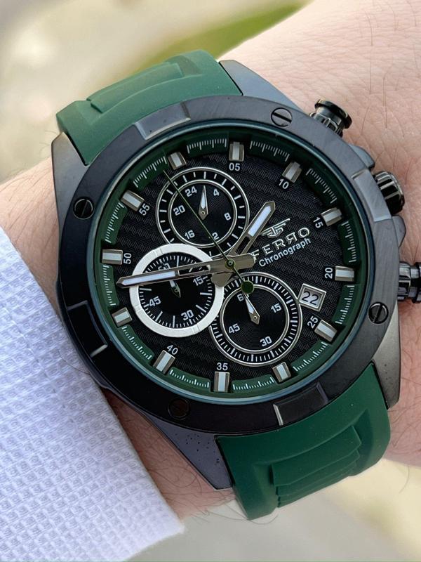 Ferro İç Fonksiyonları Aktif Yeşil Renk Slikon Kordon 30 Mt Su Geçirmez Erkek Kol Saat EF31361-ZJ - Image 1