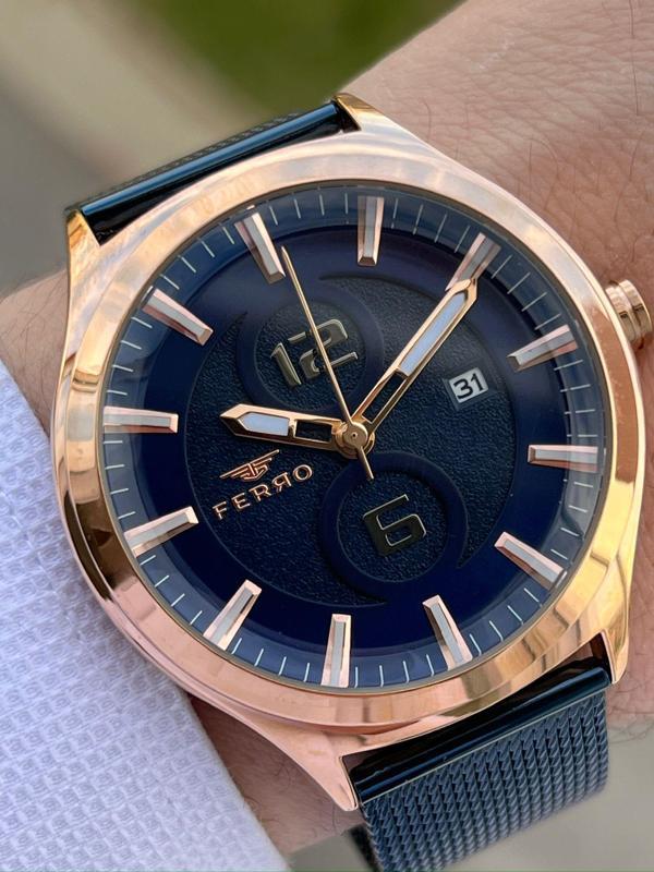 Ferro Lacivert Renk Hasır Kordon 30 Mt Su Geçirmez Erkek Kol Saat EF11090-T - Image 1