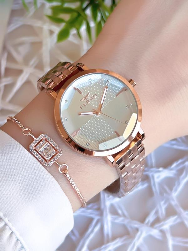 Ferro Rose/Gold Renk Kararmaz Renk Atmaz 3 Atm  Özel Tasarım Kadın Kol Saati EFL21252C - Image 1
