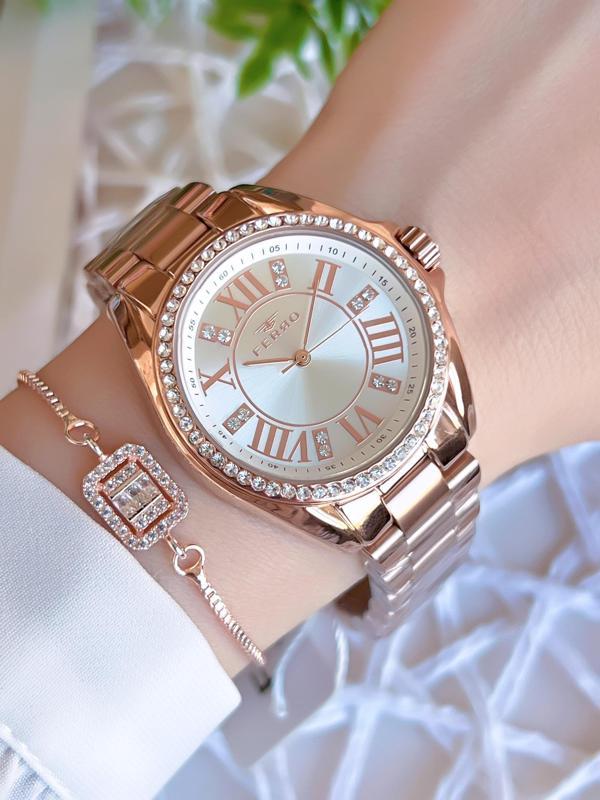 Ferro Rose/Gold Renk Kararmaz Renk Atmaz 3 Atm  Özel Tasarım Kadın Kol Saati EFL51336C - Image 1