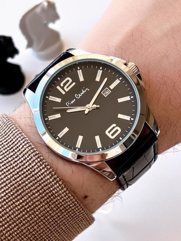 Pierre Cardin 800411F08SY Deri Kordon Erkek Kol Saati 30 Mt Su Gecirmez + Kaplan Gözü Bileklik  - Image 1