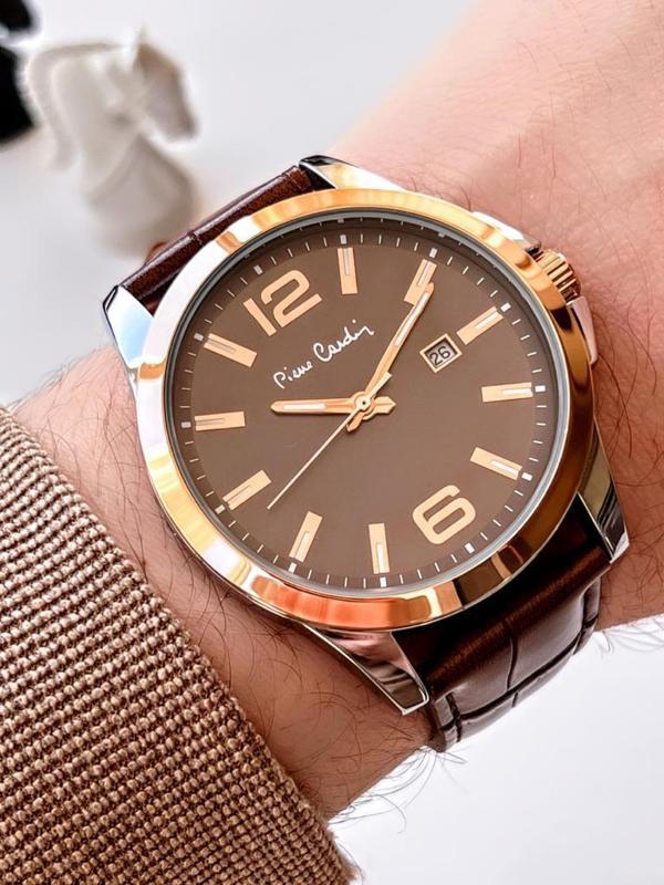 Pierre Cardin 800411F10K Deri Kordon Erkek Kol Saati 30 Mt Su Gecirmez + Kaplan Gözü Bileklik  - Image 1