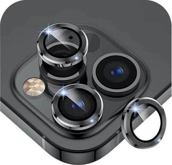 SHAZA Iphone 15 Pro / 15 Pro Max İle Uyumlu Darbeye Dayanıklı Mekanizmalı Safir Kamera Lens Koruyucu Siyah - Image 1