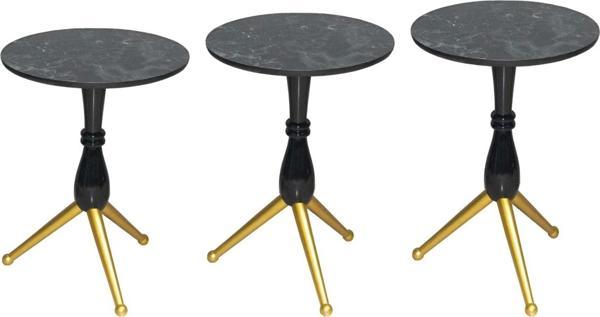 Brc Zigon 12743 Sehpa Çatal Model Ahşap Ayak Gold Renk Siyah Temper Cam El Yapım - Image 1