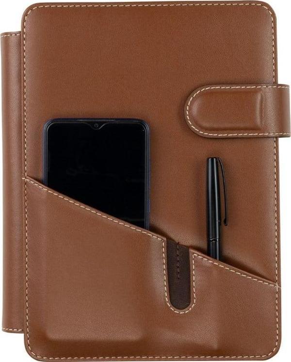 2K 2026 YENİ YIL TARİHLİ GÜNLÜK ÇİZGİLİ 15*21 CM İÇ AJANDALI 4 HALKALI TELEFON KILIFI KAPAKLI DERİ ORGANİZER TABA - Image 1