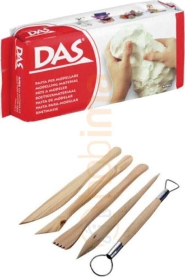 Das Beyaz Seramik Kili 500 gr Modelaj Kalemi Ebeşuar 5 Li Ahşap Set H.s - Image 1