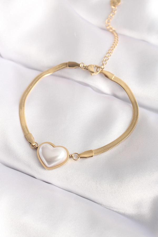 316L Çelik Gold Renk Bombeli Kalp Kadın Bileklik - EBJ240510W24026 - Image 1