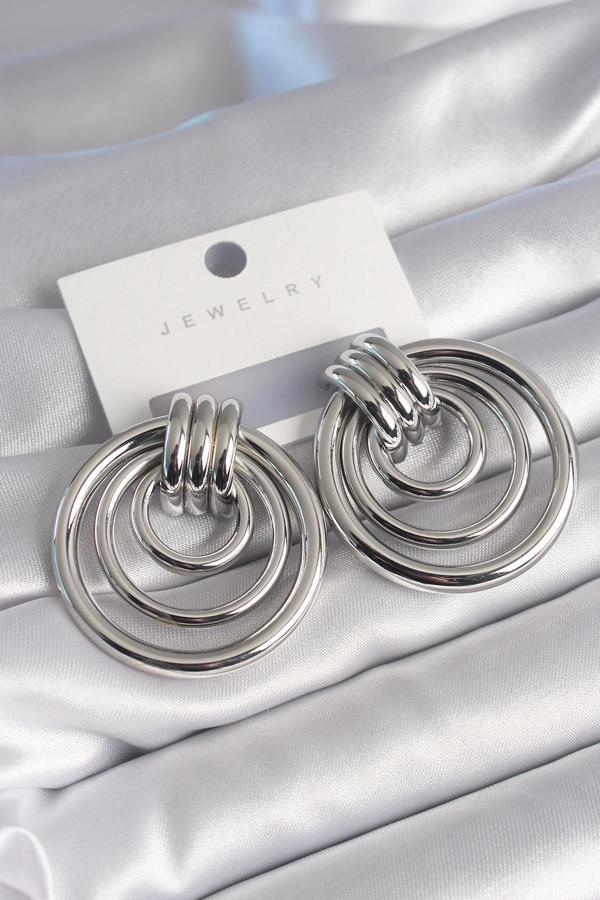 Pirinç Gümüş Renk Halka Model Kadın Küpe - EBJ240510W23828 - Image 1
