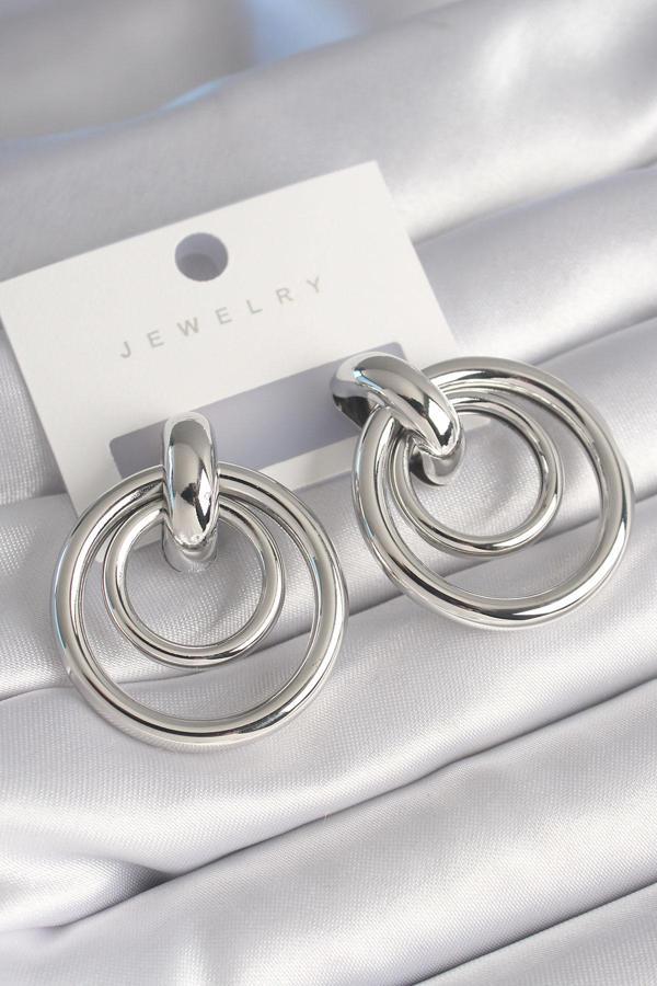 Pirinç Gümüş Renk Halka Model Kadın Küpe - EBJ240510W23846 - Image 1