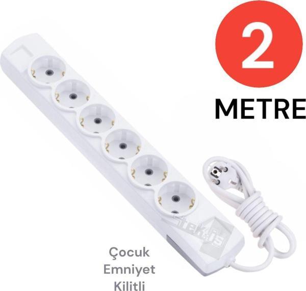 Tek-İş Grup Priz Topraklı 6 Lı 2 Metre Çocuk Korumalı Çoklu Priz Seyyar Ara Kablo Uzatma Kablosu - Image 1