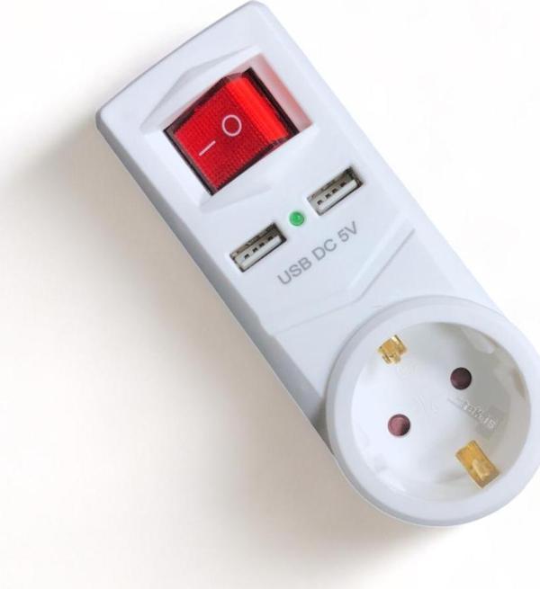 Tek-İş 2 X USB Çıkışlı Topraklı Fiş Priz Anahtarlı Golyat Fiş 2,1 A - Image 1