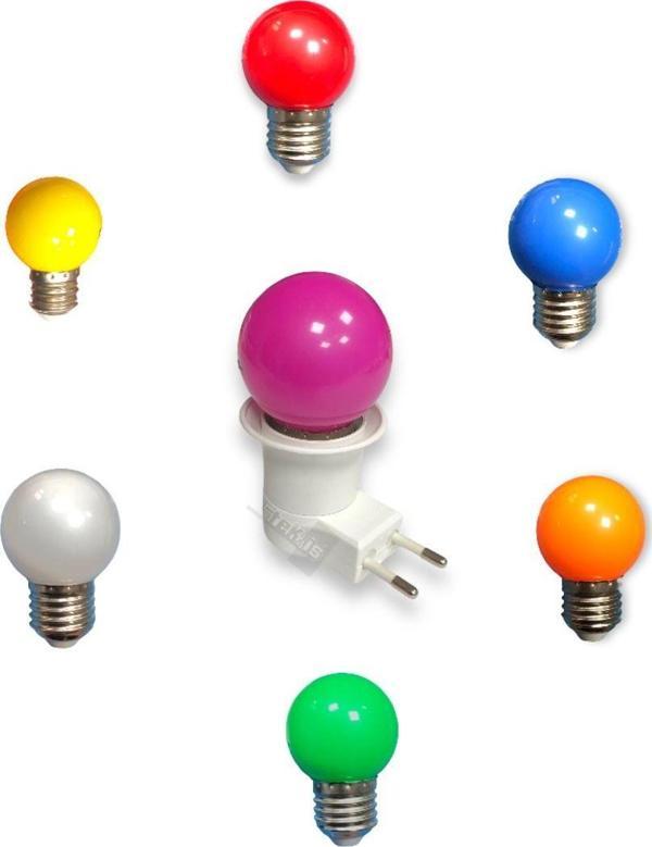 Tek-İş Açma Kapama Anahtarlı Duy Fişli E-27 Anahtarlı + Ampul E-27 1 w Renkli Pst - Image 1
