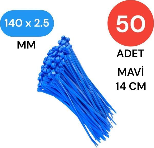 Tek-İş Plastik Kablo Bağı Klipsi Cırt Kelepçe 140 Mm X 2.5 Mm Mavi 50 Adet - Image 1