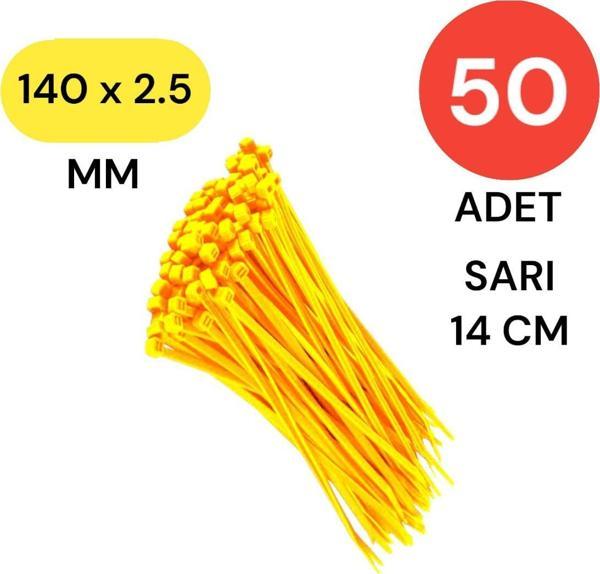 Tek-İş Plastik Kablo Bağı Klipsi Cırt Kelepçe 140 mm X 2.5 mm Sarı 50 Adet - Image 1