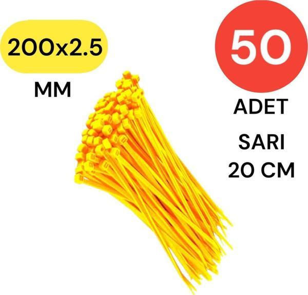 Tek-İş Plastik Kablo Bağı Klipsi Cırt Kelepçe 200 mm X 2.5 mm Sarı 50 Adet - Image 1
