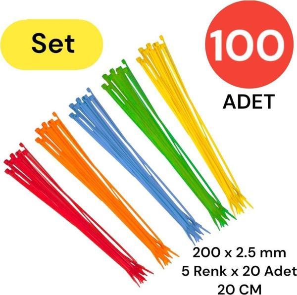 Tek-İş Plastik Kablo Bağı Klipsi Cırt Kelepçe Karışık Renk Set 200 Mm 5 Renk X 20 Toplam 100 Adet - Image 1