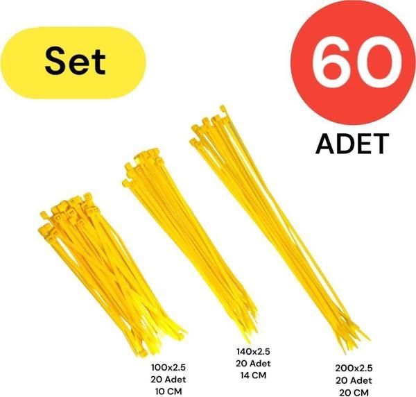 Tek-İş Plastik Kablo Bağı Klipsi Cırt Kelepçe Set 100-150-200 X 2.5 Mm Sarı (20 X 3) 60 Adet - Image 1