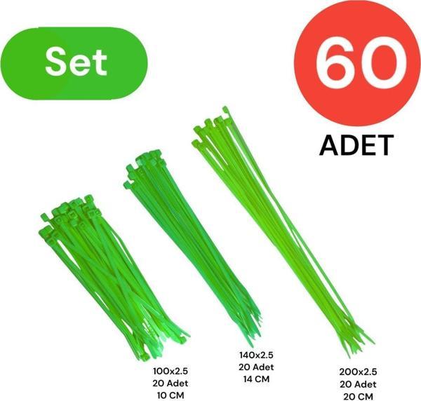 Tek-İş Plastik Kablo Bağı Klipsi Cırt Kelepçe Set 100-150-200 X 2.5 Mm Yeşil (20 X 3) 60 Adet - Image 1