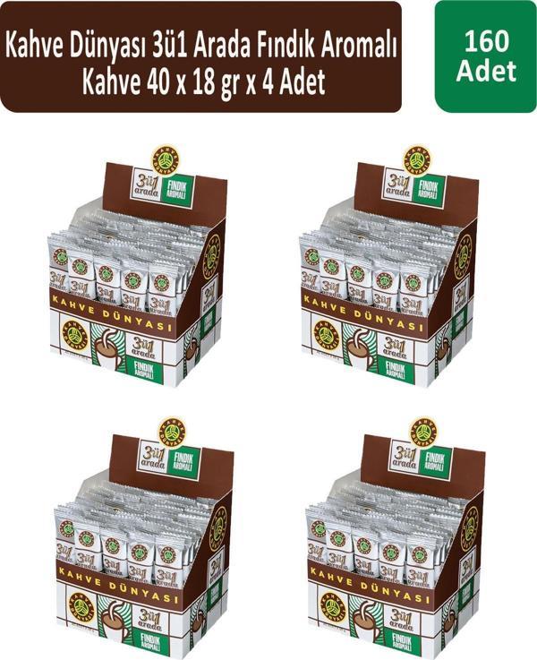 Kahve Dünyası 3ü1 Fındık Aromalı Kahve 40 x 18 gr x 4 Adet - Image 1